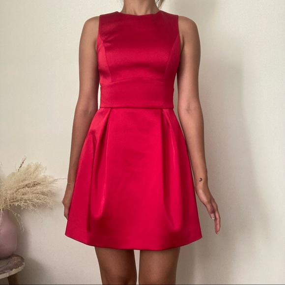 Zara Red Satin Mini A Line Dress - Picture 1 of 4